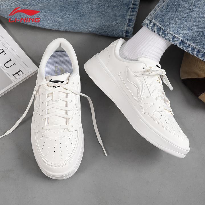 李宁板鞋男鞋月临小白鞋厚底增高舒适软弹白色秋季低帮休闲运动鞋