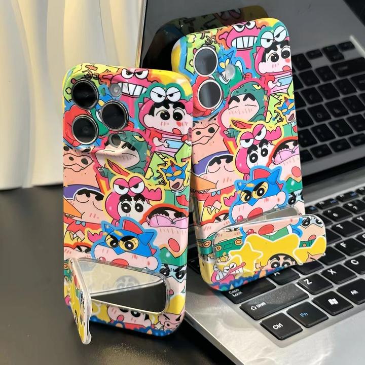 鳄鱼小新超人镜子支架适用苹果16promax手机壳华为vivo小米15oppo