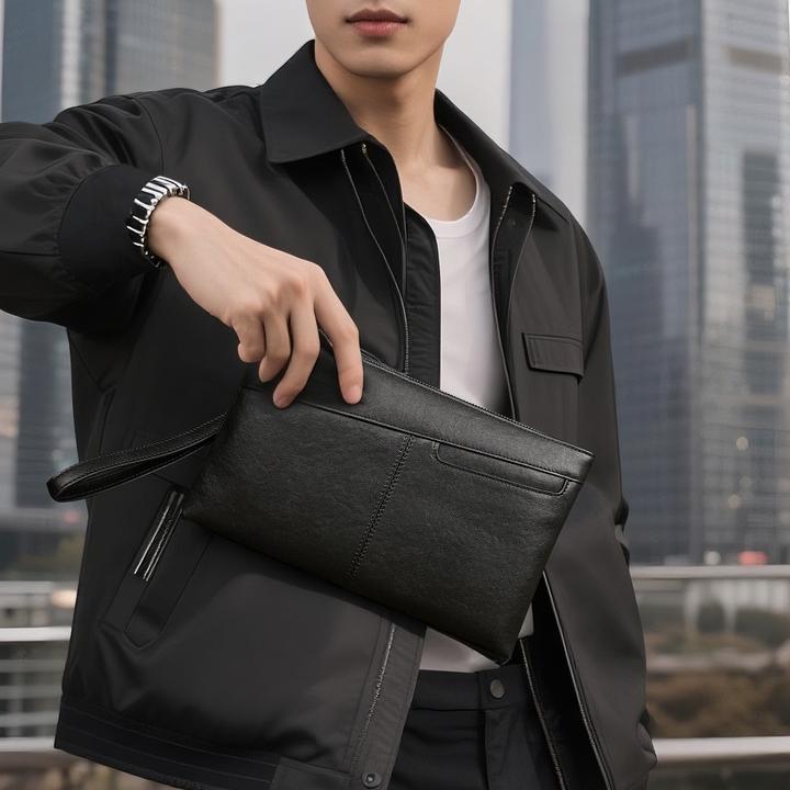 男士牛皮手拿包大容量男包多隔层真皮包包休闲通勤手包
