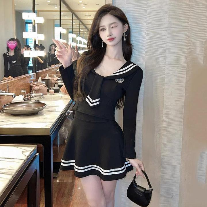 KTV夜场上班制服两件套女桑拿SPA足浴会所修身工作服连衣裙秋