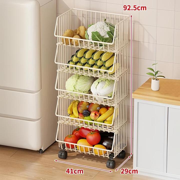 厨房蔬菜置物架可移动小推车落地放菜多层果蔬储物架厨房多功能