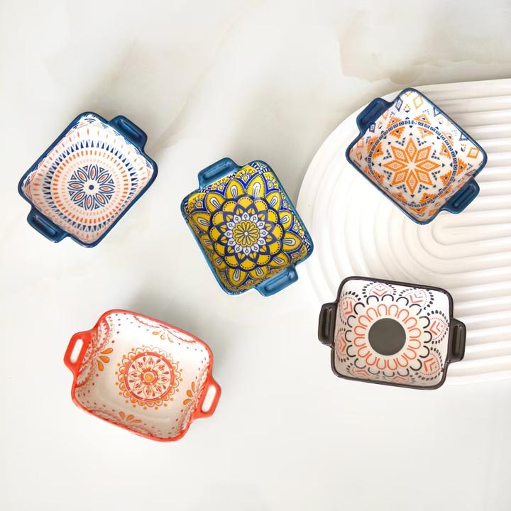 洛诺兔釉下彩厨房调味碟波西米亚家用双耳个性蘸料碟酱油调料碗