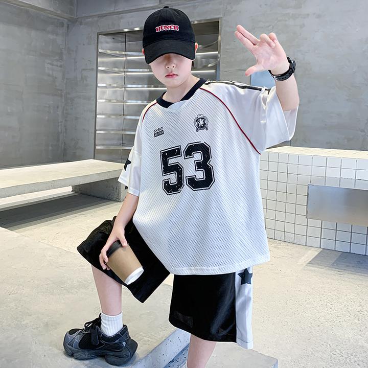儿童装男童夏装短袖套装2025新款中大童夏季运动夏款速干冰丝球服