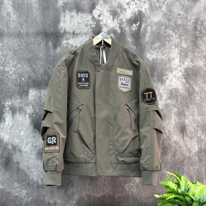 潮牌美式休闲痞帅工装外套男薄款2025秋冬宽松百搭拼接棒球服夹克