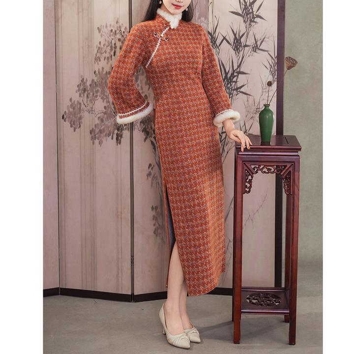 复古中国风改良新中式长款倒大袖旗袍2025冬季新款年轻款日常旗袍