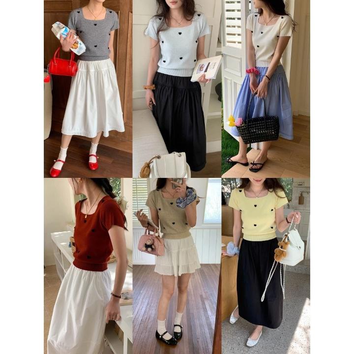 3蓝岛之恋立体爱心设计感方领针织衫短袖2875