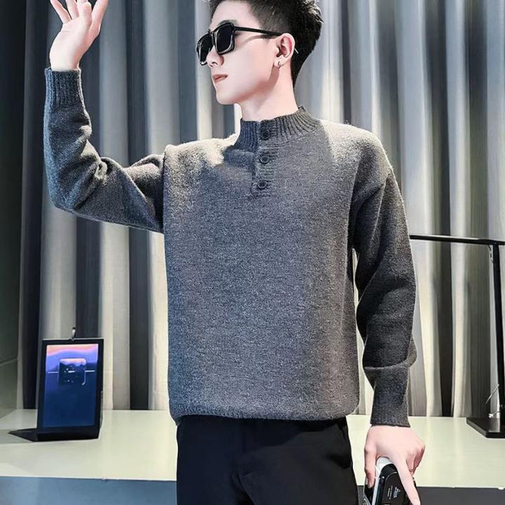 高端轻奢半高领毛衣男士秋冬新款时尚针织衫百搭潮流男休闲打底衫
