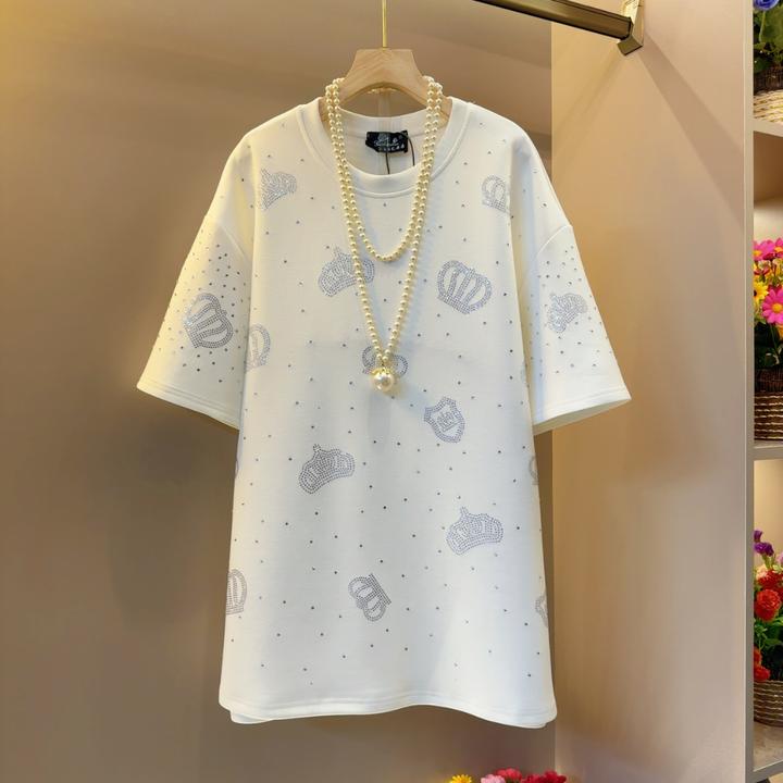 秋冬新款欧韩时尚爆款烫钻轻奢T恤衣长78左右