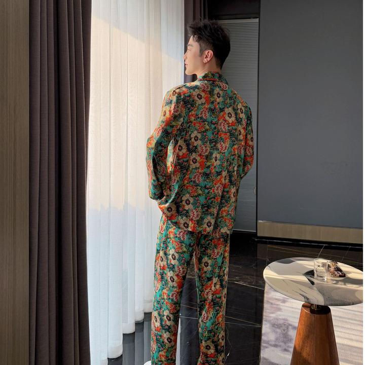 2025春季夏季新款冰雪丝高端大气奢华男士家居服长袖长裤薄款睡衣