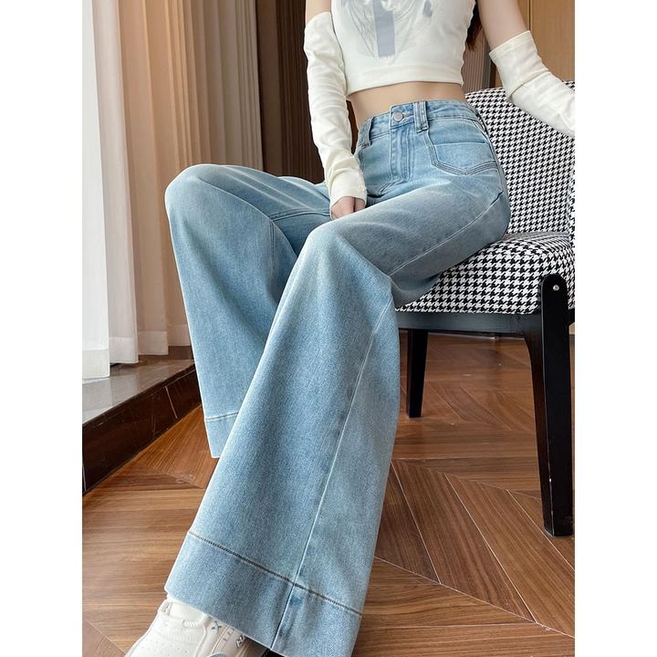 浅蓝色阔腿牛仔裤女春秋新款高腰宽松直筒高腰显瘦高级修身直筒裤