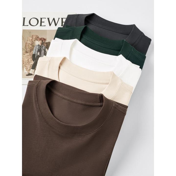 DeweLvum复古300g重磅圆领长袖t恤男纯棉宽松高级感内搭上衣男士