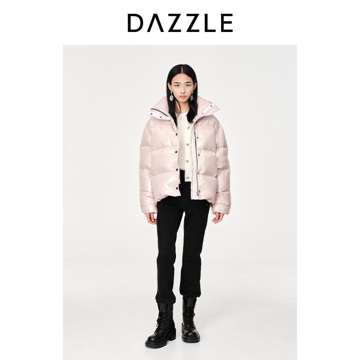 专选DAZZLE地素粉色简约亮面短款立领面包羽绒服外套2E4K2031G
