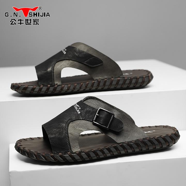 公牛世家凉鞋男款2025夏季软底踩屎感休闲拖鞋外穿开车两用沙滩鞋