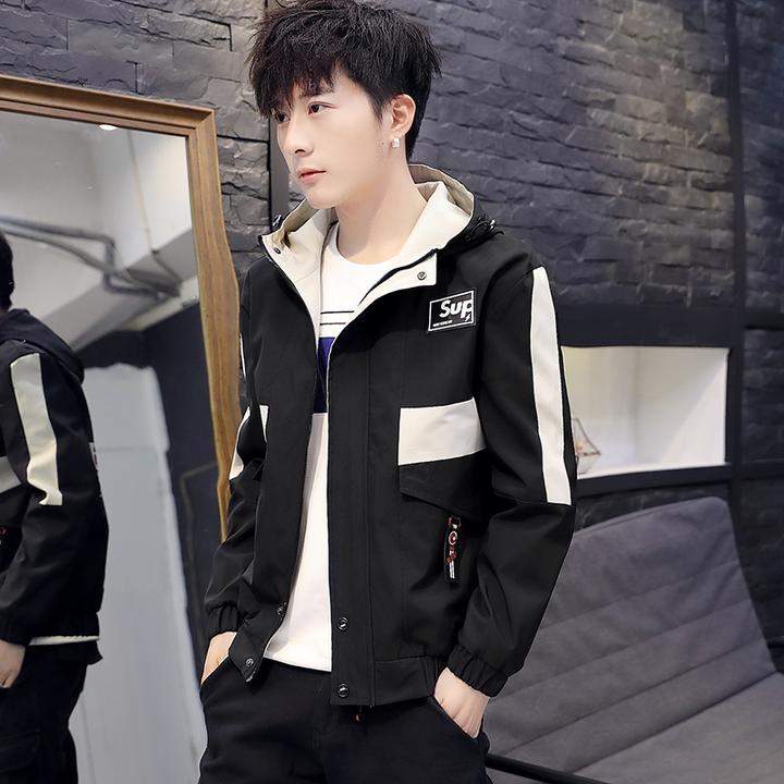 男士外套春秋季新款潮牌宽松工装夹克男款痞帅连帽休闲夹克上衣服