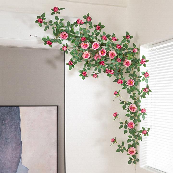 仿真玫瑰花藤门头软装空调管道遮挡庭院栅栏装饰假花藤条墙面壁挂