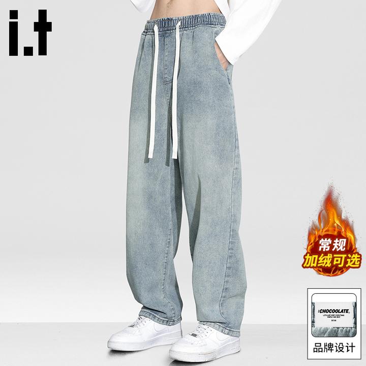 it :CHOCOOLATE美式复古牛仔裤男2025冬季加绒水洗宽松休闲长裤子