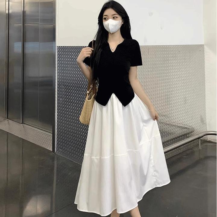 时尚套装女2025新款法式气质修身短袖T恤女上衣半身裙两件套