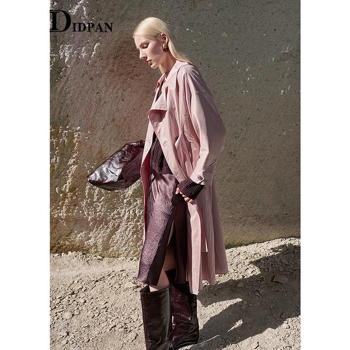 IDPAN休闲风常规款长款直筒型长袖风衣宽松时尚长风衣2F1W63034