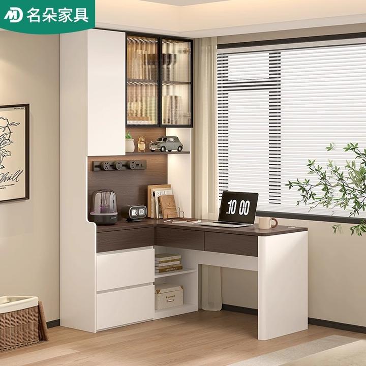 中古奶油风书桌书柜转角连体书桌柜一体组合学习桌靠墙家用5FL55