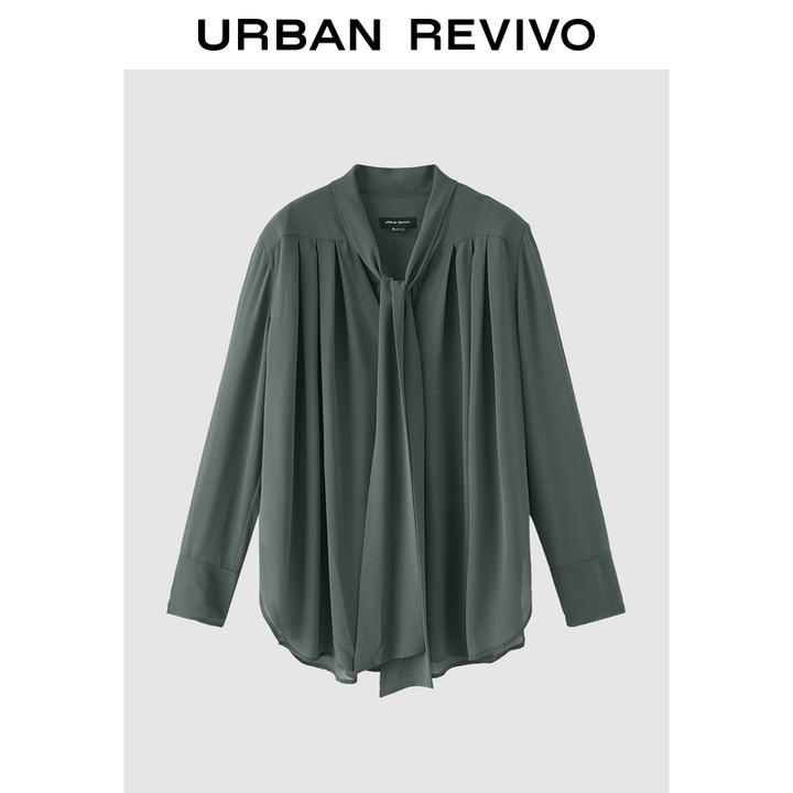 UR2026春季新款女流动哲学褶皱绑带超宽松开襟衬衫UWJ250056