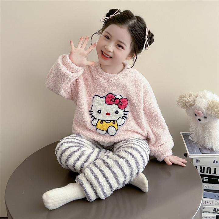 女童睡衣秋冬款珊瑚绒加厚2025新款儿童保暖女孩法兰绒家居服套装