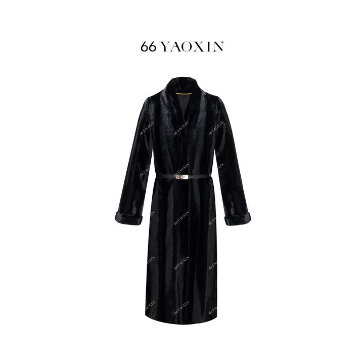 66YAOXIN | V领挽袖 | 中长款V领抽刀工艺紫标光泽宝嘉美级别