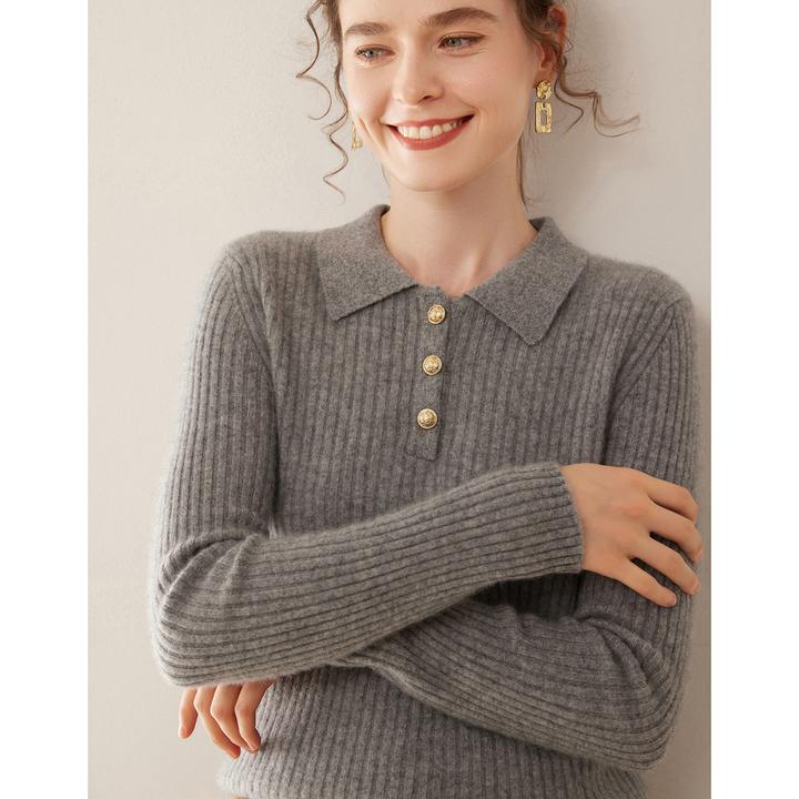 2025秋冬新款山羊绒长袖修身POLO翻领气质简约百搭修身显瘦打底