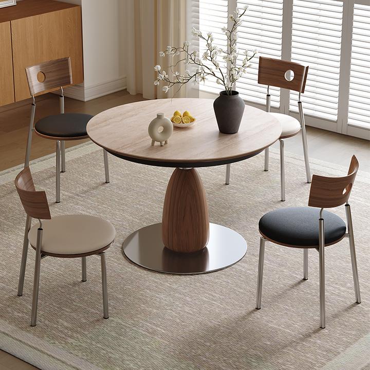 圆形餐桌椅组合2025新款家用小户型岩板可伸缩折叠圆餐桌
