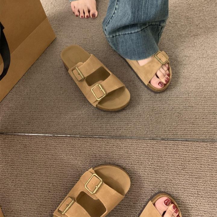 韩版复古平底勃肯拖鞋夏季新款懒人一脚蹬休闲通勤凉鞋子百搭时尚