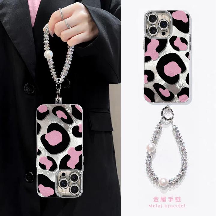 粉色豹纹适用苹果16Pro手机壳冰川纹iPhone15/14/13全包镜头防摔