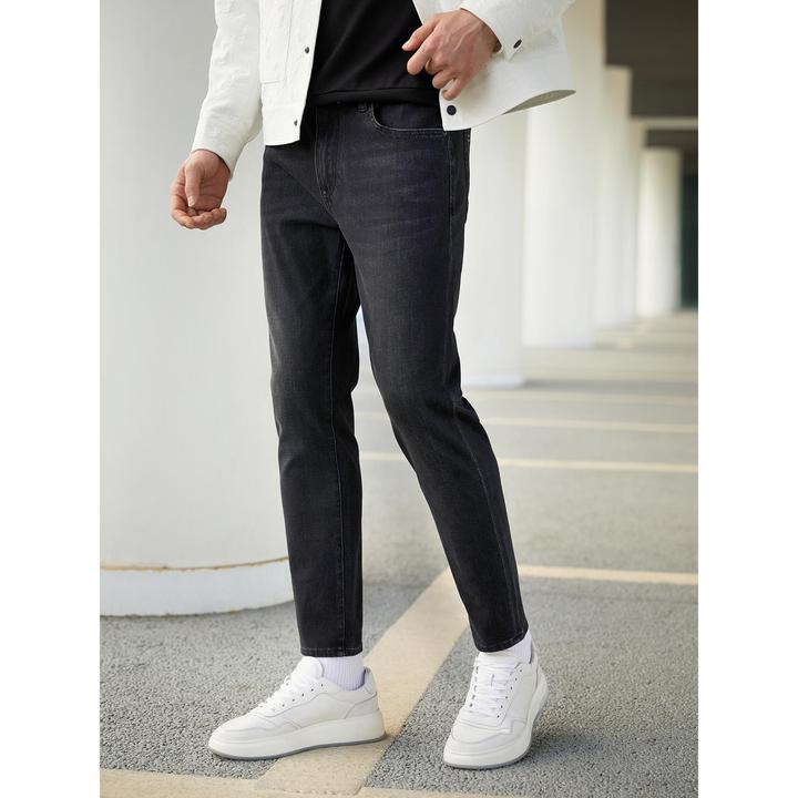 【雕塑联名】利郎四面弹修身舒适显瘦419九分黑灰牛仔裤-24QNZ10401