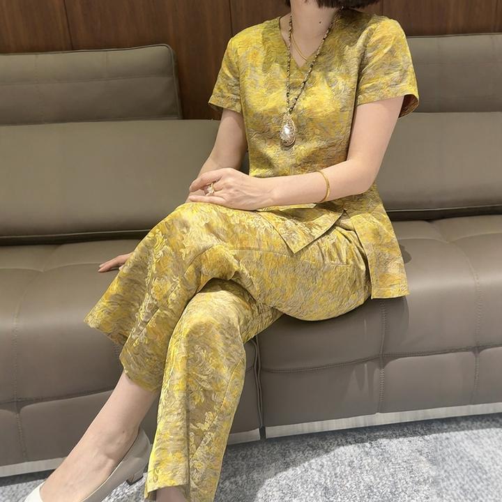 欧洲站网红爆款夏季新款轻熟风优雅精致减龄提花修轻熟风豹纹套装