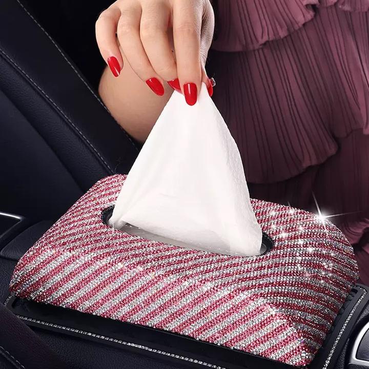 条纹满钻设计镶钻座式纸巾盒车载