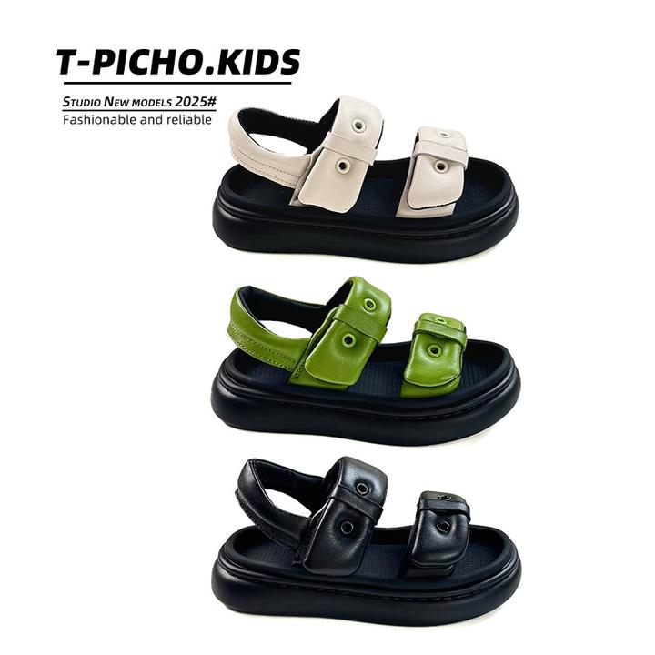 女童羊皮凉鞋2025年夏季新款百搭软底鞋子韩版男童休闲防滑沙滩鞋