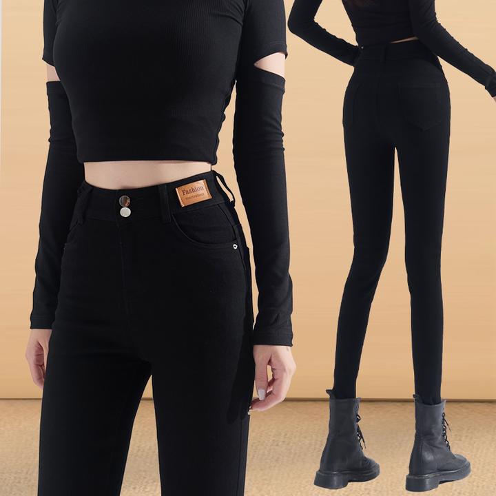 黑色紧身牛仔裤高腰弹力小脚裤女加绒加厚2025年秋冬新款铅笔裤子