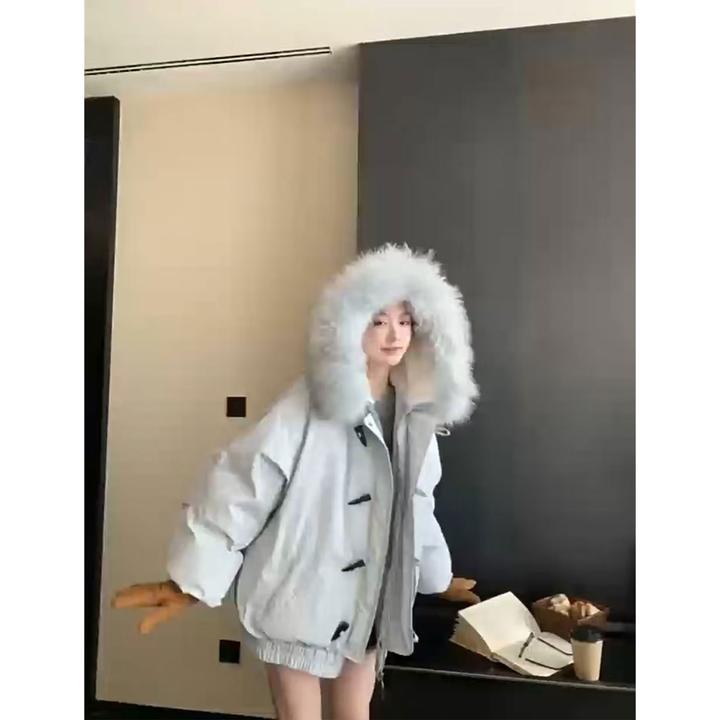 羽绒服女款爆款2025新款貉子毛领白鸭绒连帽小个子高级外套女冬季