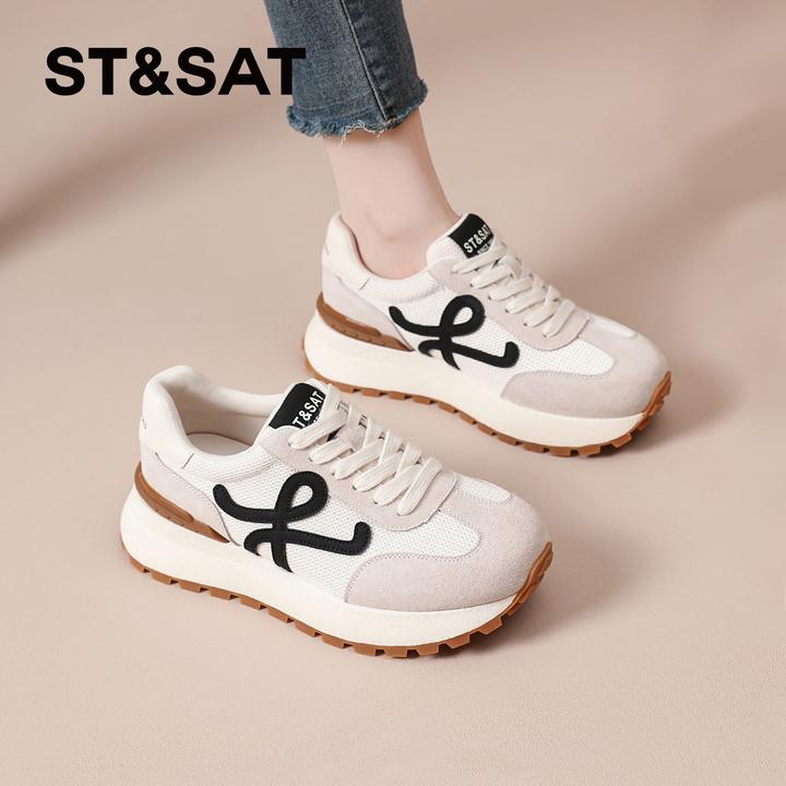 星期六德训鞋女2025秋季新款厚底阿甘鞋网面透气休闲运动鞋老爹鞋