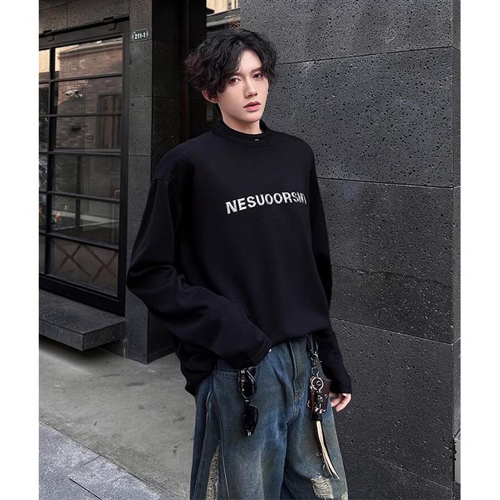 美式重磅黑色垫肩卫衣男高级感痞帅内搭打底衫小领口正肩长袖t恤