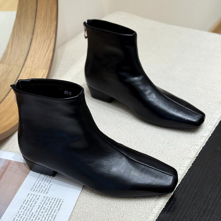 韩版洋气低跟时髦瘦瘦靴女2025新款秋冬方头气质小裸靴高级感短靴