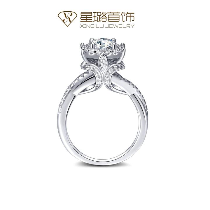 925银莫桑石戒指 【王室庄园】星璐首饰豪华结婚求婚闭口戒指饰品女
