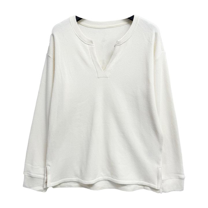 5853#米白色针织长袖上衣