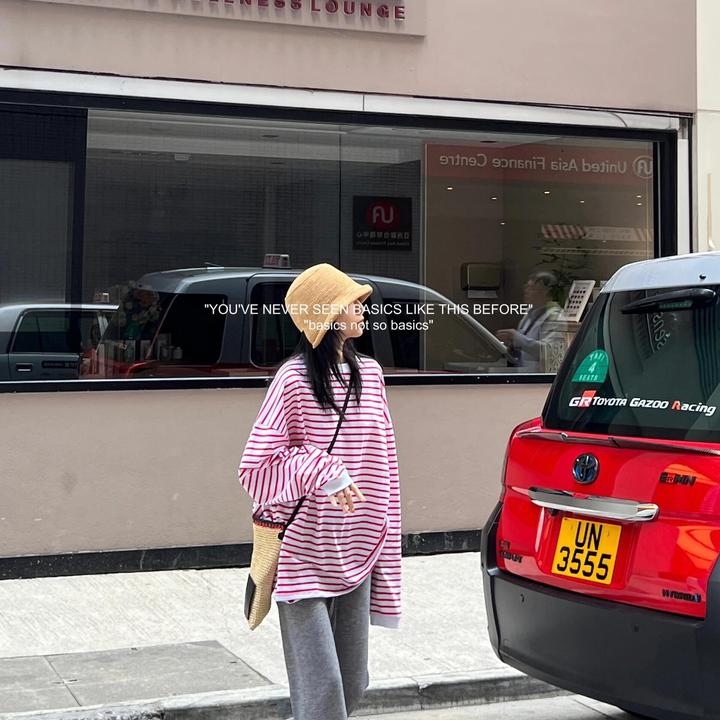 2025春夏新款简约气质韩系设计感条纹长袖T恤上衣百搭休闲裤套装