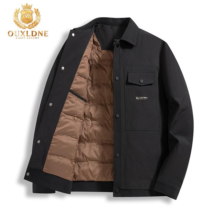 OUXLDNE 冬季男士翻领棉服商务休闲轻薄棉衣外套加厚内胆保暖棉袄