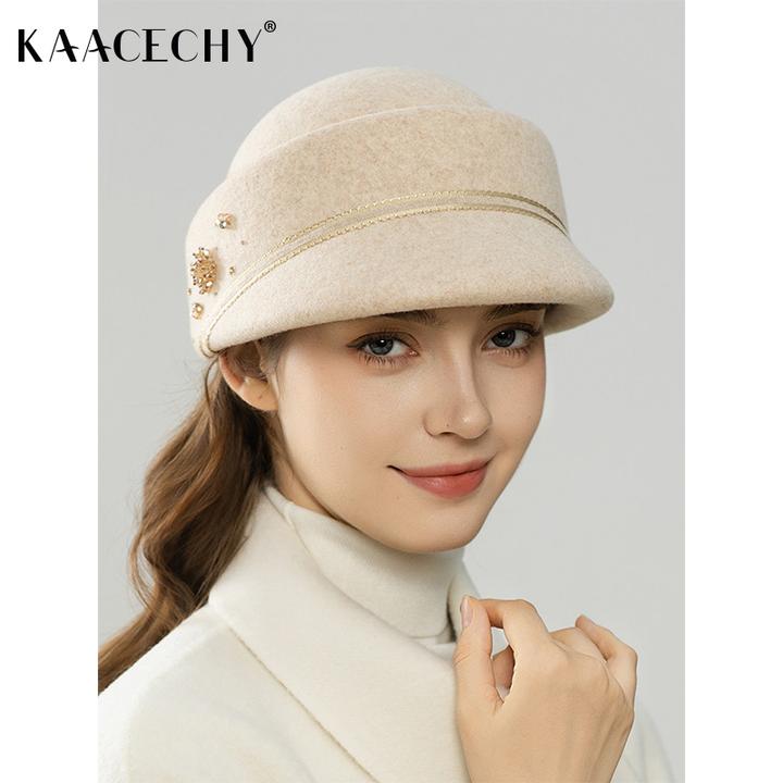 时尚羊毛马术帽子女2025新款洋气水晶装饰休闲百搭贝雷帽显气质