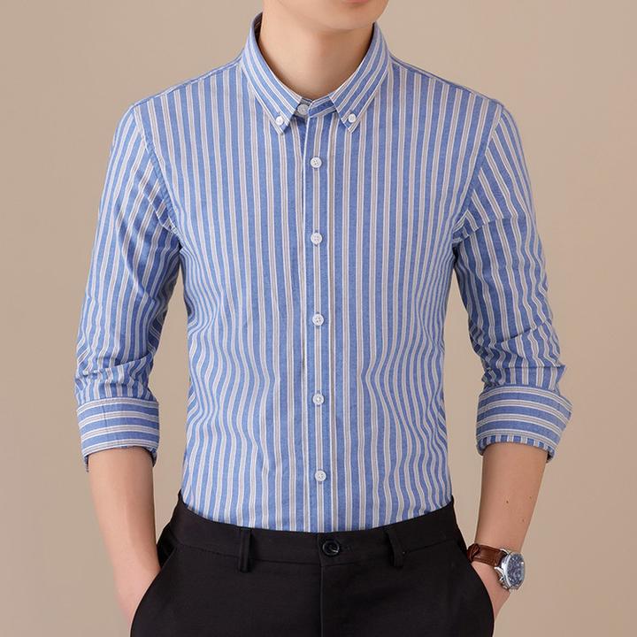 衬衫男长袖2025春季新款中年韩版修身高贵上档次翻领大码港风T恤