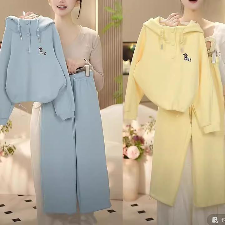 女童休闲上衣卫衣套装春秋2025新款刺绣连帽卫衣阔腿裤运动两件套