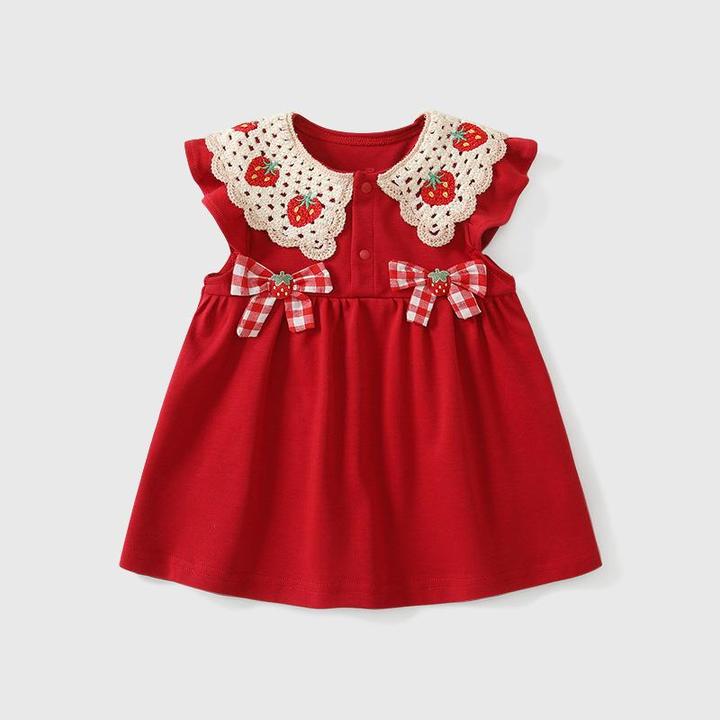 巴拉巴拉适用2025童装女宝宝礼服夏季红色草莓连衣裙婴儿抓周公主