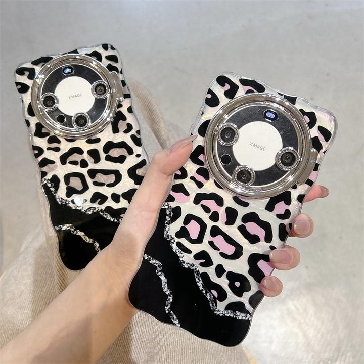 适用华为mate60pro手机壳新款镜头支架高级感豹纹40/50全包防摔女