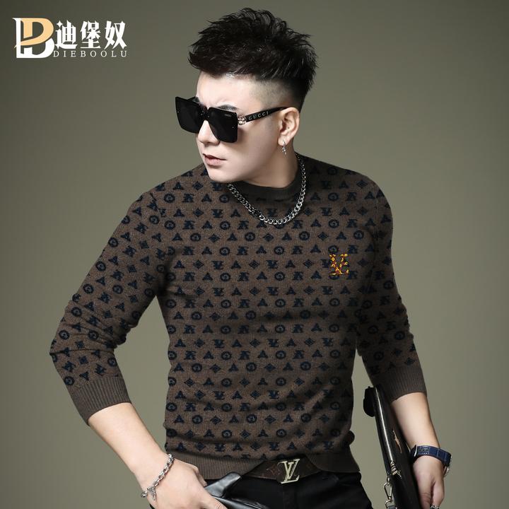 欧洲站复古提花圆领毛衣男2025新款冬季修身长袖针织衫潮流打底衫