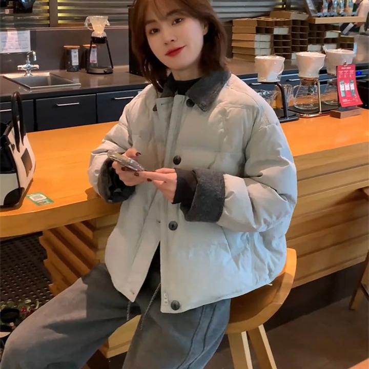 翻领厚款短款保暖单排扣女韩版冬季轻薄加厚小个子时尚休闲百搭